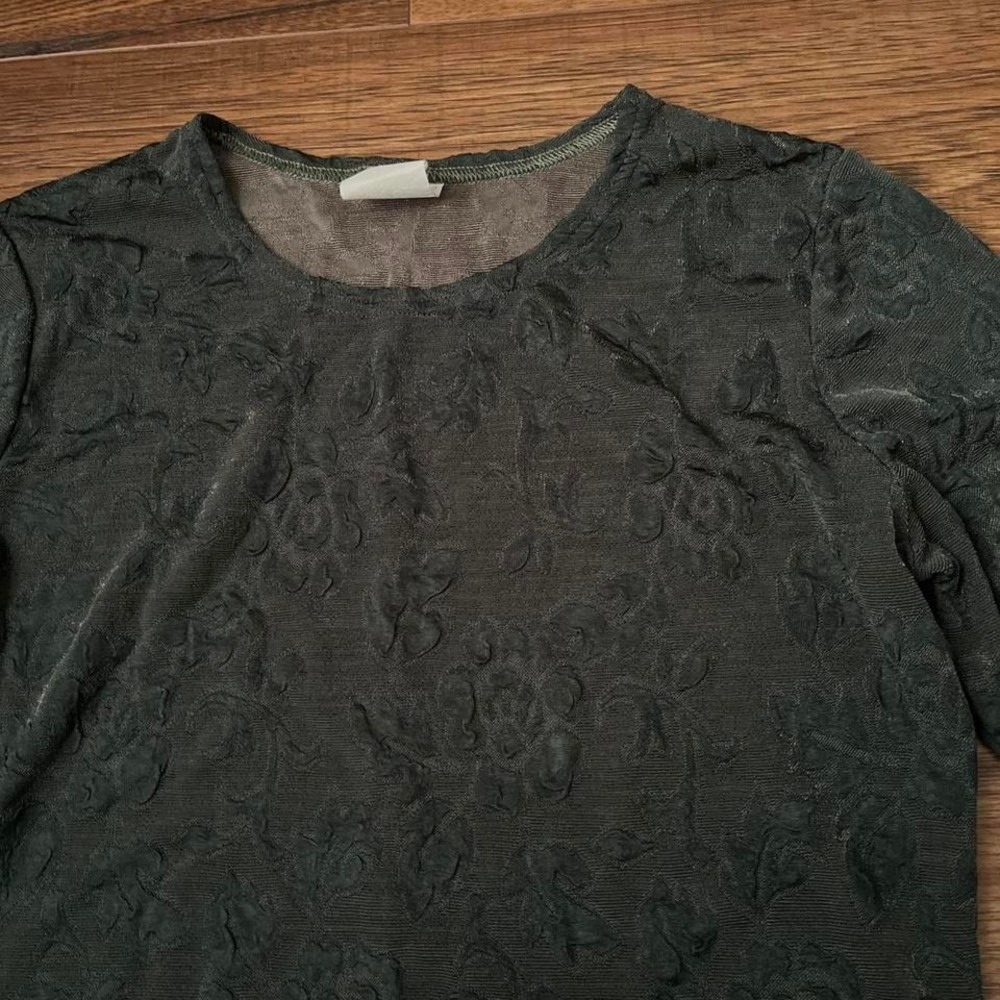 Vintage Forest Green Long Sleeve Crewneck Top Floral Small Fairy Whimsigoth Goth - Picture 3 of 7